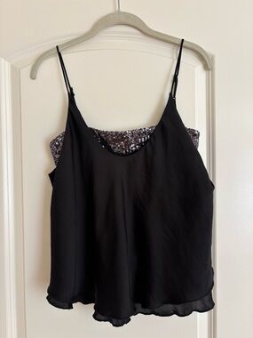 Free People Black Sequin-Back Layered Camisole